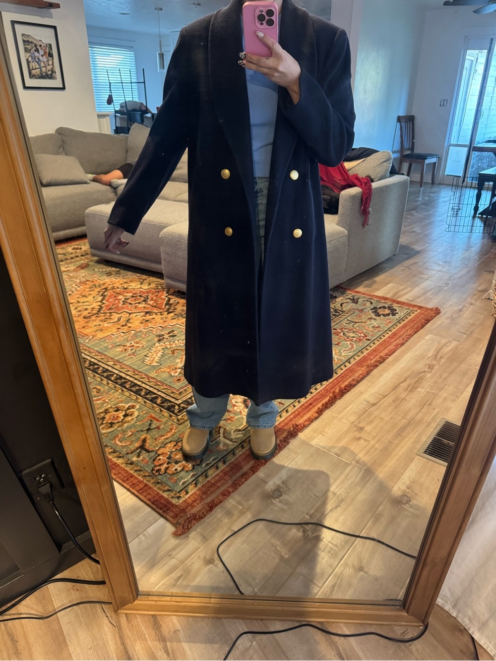 Preston & York Navy Double-Breasted Trench Coat with Gold Buttons